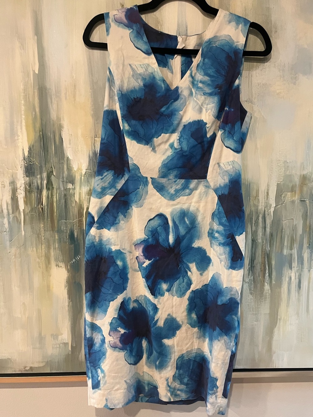 Jigsaw Blue Watercolor Floral Sheath Dress Size US 8